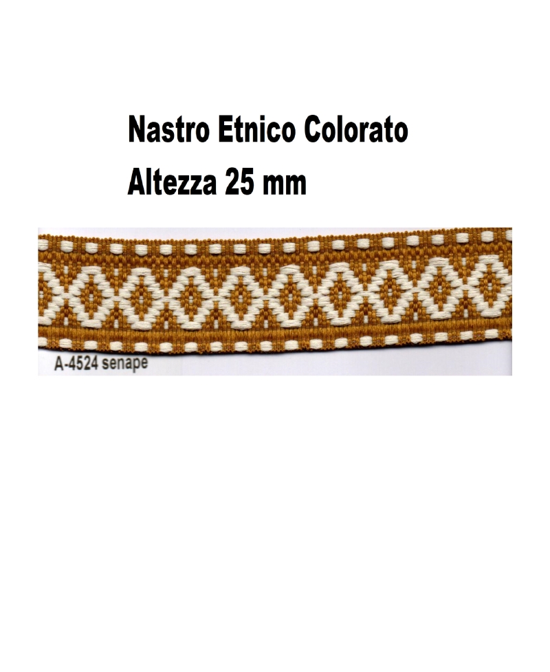 Passamaneria Nastro Jacquard Etnico Colorato h25mm Giallo Fluo