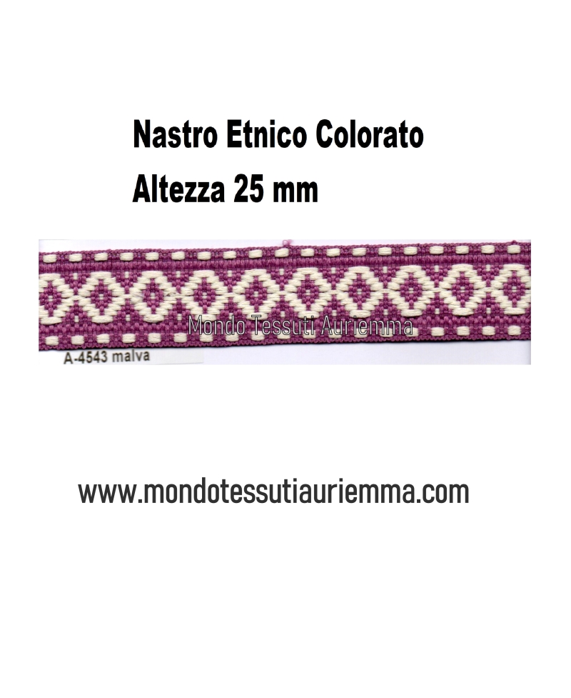 Passamaneria Nastro Jacquard Etnico Colorato h25mm Malva